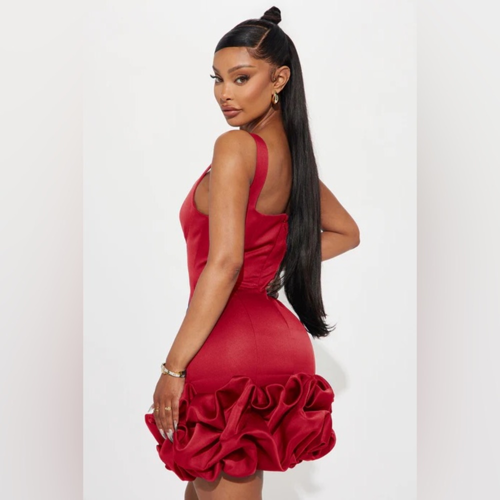 Fashion Nova Satin Mini Ruffle Dress